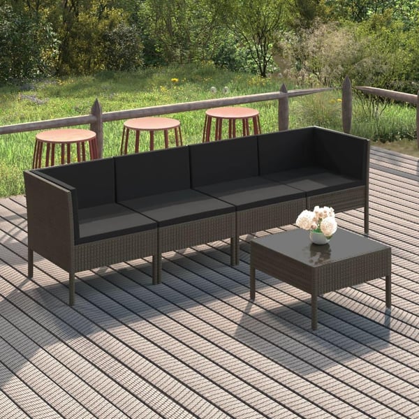 vidaXL loungesæt til haven 5 dele med hynder polyrattan grå