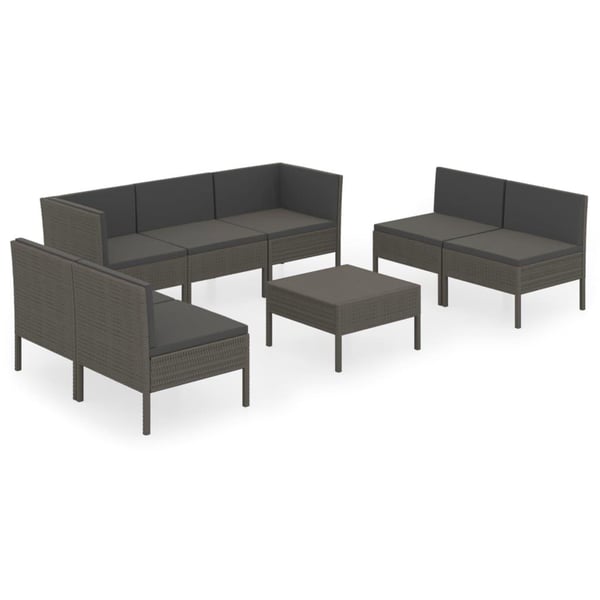vidaXL loungesæt til haven 8 dele med hynder polyrattan grå