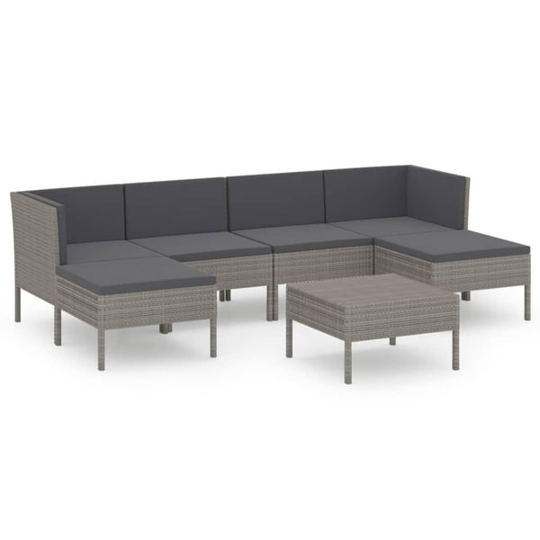 vidaXL loungesæt til haven 7 dele med hynder polyrattan grå