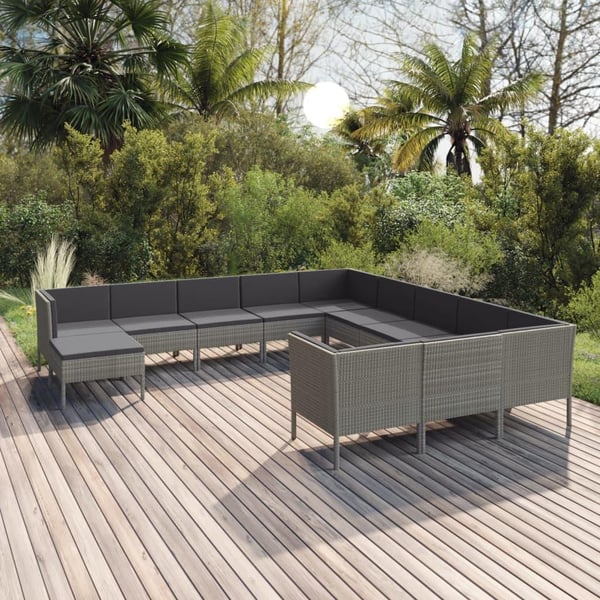 vidaXL loungesæt til haven 12 dele med hynder polyrattan grå