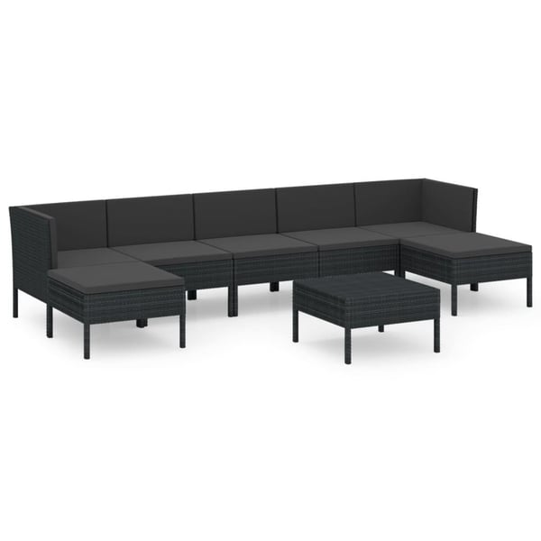 vidaXL loungesæt til haven 8 dele med hynder polyrattan sort