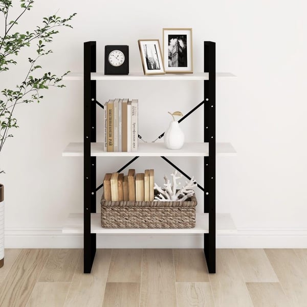 vidaXL Bokhylle 3 nivåer hvit 80x30x105 cm heltre furu