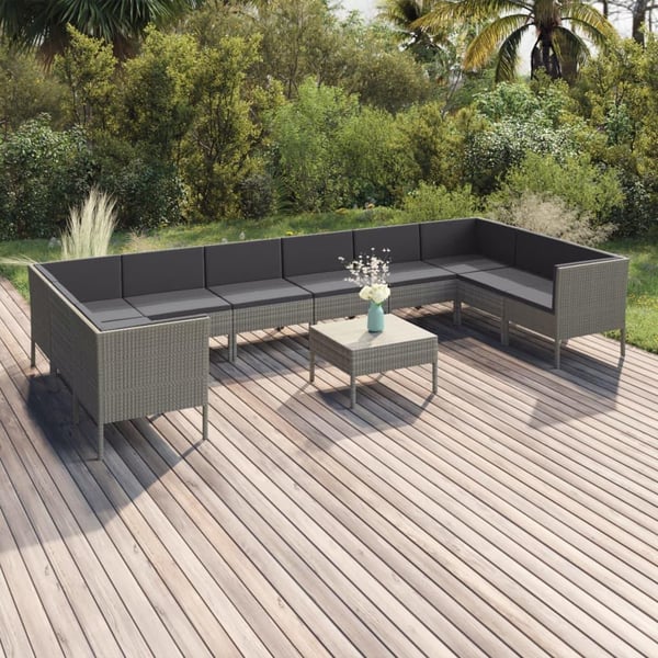 vidaXL loungesæt til haven 11 dele med hynder polyrattan grå