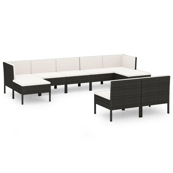 vidaXL loungesæt til haven 9 dele med hynder polyrattan sort