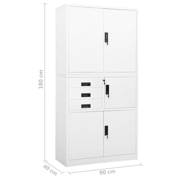 vidaXL Kontorskap hvit 90x40x180 cm stål