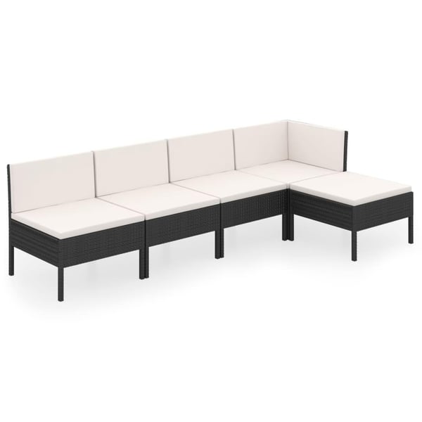 vidaXL loungesæt til haven 5 dele med hynder polyrattan sort