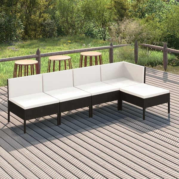 vidaXL loungesæt til haven 5 dele med hynder polyrattan sort
