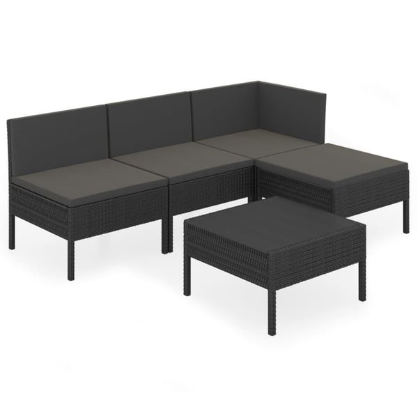 vidaXL loungesæt til haven 5 dele med hynder polyrattan sort