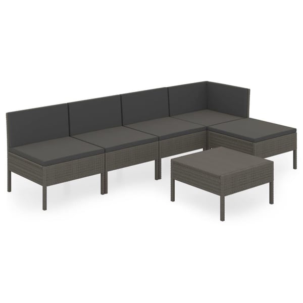 vidaXL loungesæt til haven 6 dele med hynder polyrattan sort