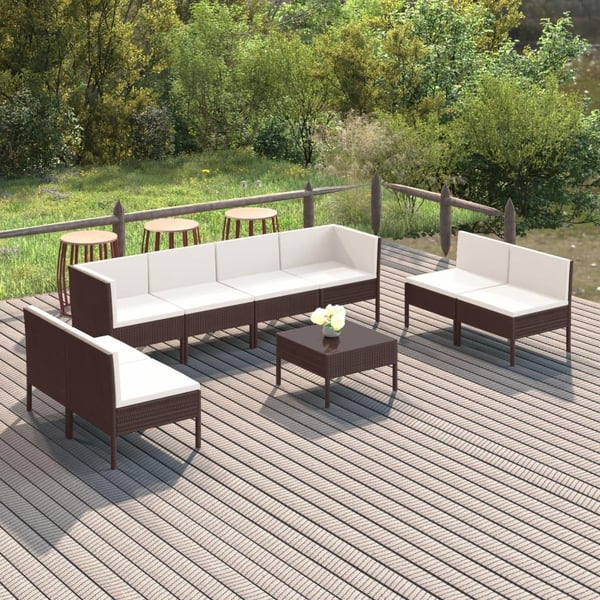 vidaXL loungesæt til haven 9 dele med hynder polyrattan brun
