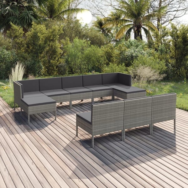 vidaXL loungesæt til haven 10 dele med hynder polyrattan grå