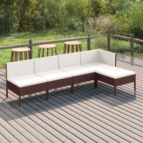 vidaXL loungesæt til haven 5 dele med hynder polyrattan brun