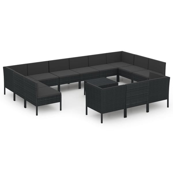 vidaXL haveloungesæt 14 dele med hynder polyrattan sort