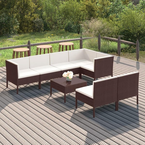 vidaXL Loungegrupp för trädgården med dynor 8 delar konstrotting brun