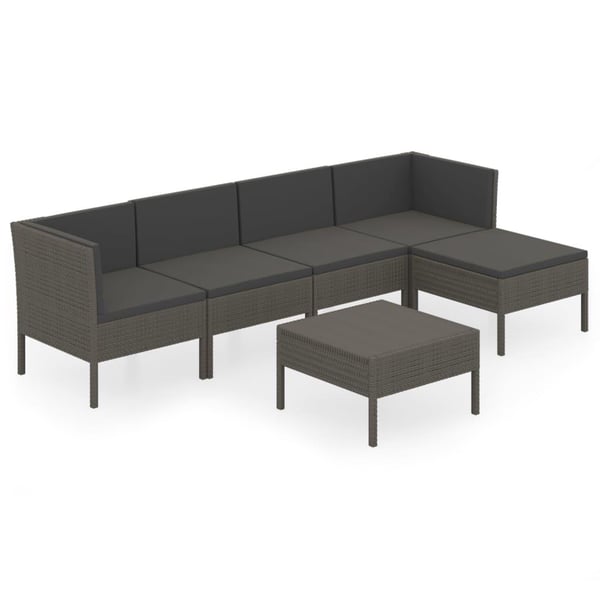vidaXL loungesæt til haven 6 dele med hynder polyrattan grå