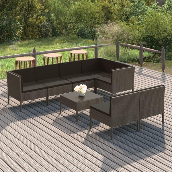 vidaXL loungesæt til haven 8 dele med hynder polyrattan grå