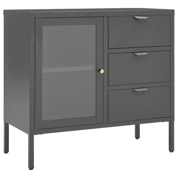vidaXL skænk 75x35x70 cm stål og hærdet glas antracitgrå