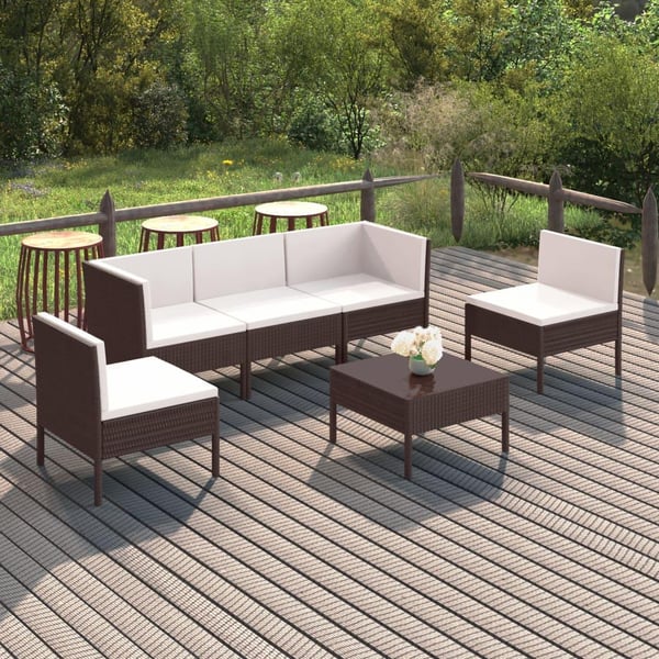vidaXL loungesæt til haven 6 dele med hynder polyrattan brun