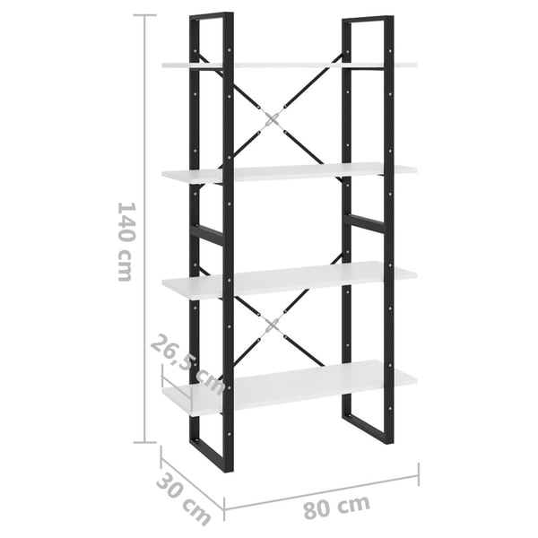 vidaXL bogreol med 4 hylder 80x30x140 cm spånplade hvid