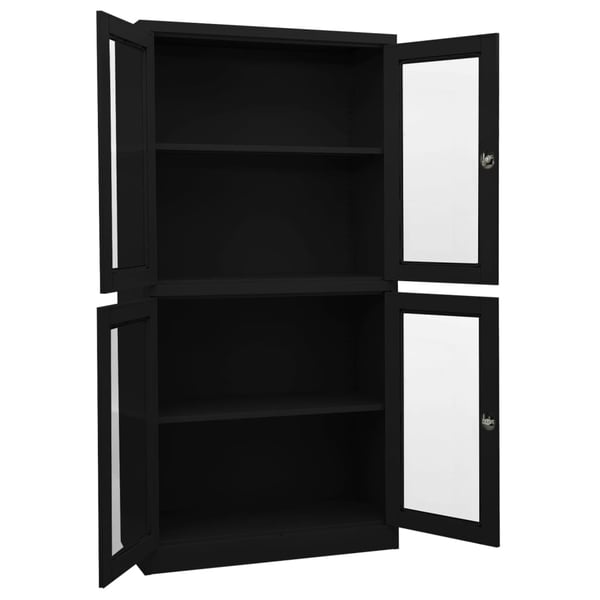 vidaXL kontorskab 90x40x180 cm stål og hærdet glas sort