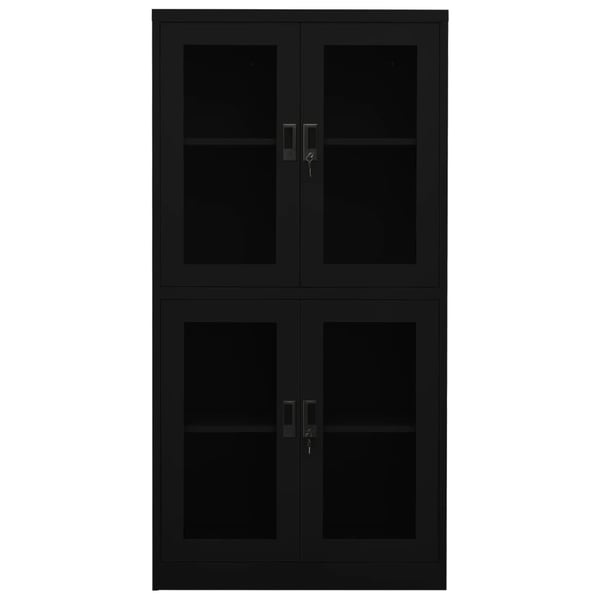 vidaXL kontorskab 90x40x180 cm stål og hærdet glas sort