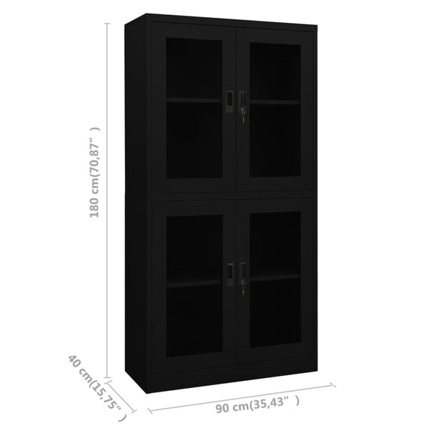 vidaXL kontorskab 90x40x180 cm stål og hærdet glas sort