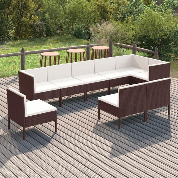 vidaXL loungesæt til haven 9 dele med hynder polyrattan brun