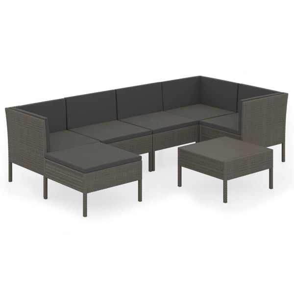 vidaXL loungesæt til haven 7 dele med hynder polyrattan grå