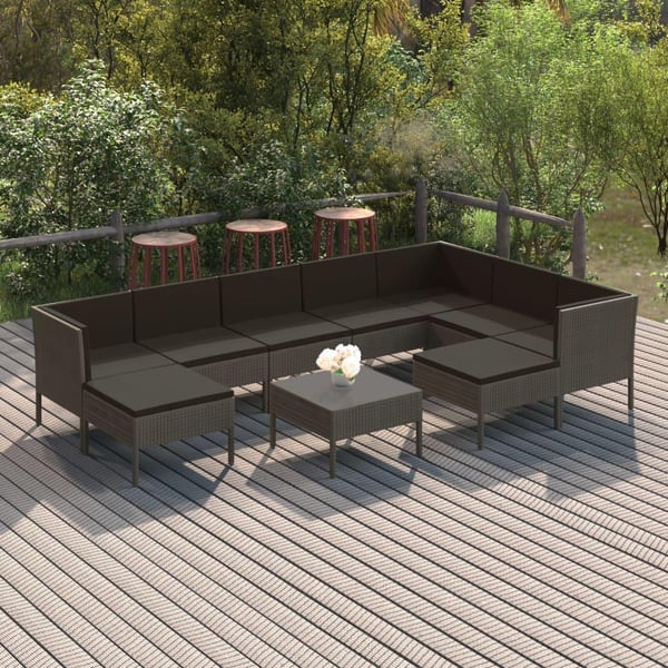 vidaXL loungesæt til haven 10 dele med hynder polyrattan grå