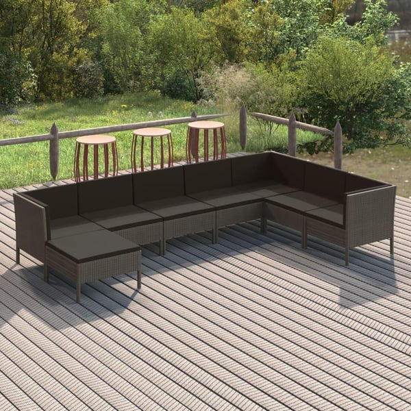 vidaXL loungesæt til haven 8 dele med hynder polyrattan grå