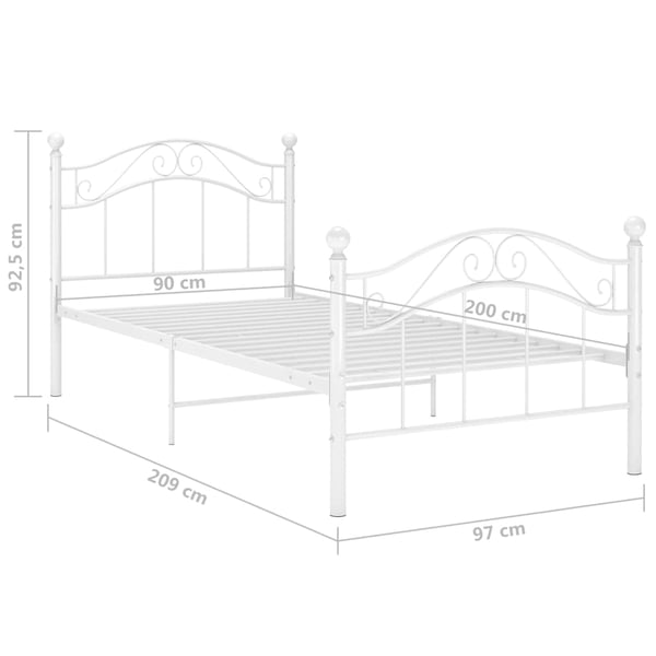 vidaXL sengestel 90x200 cm metal hvid