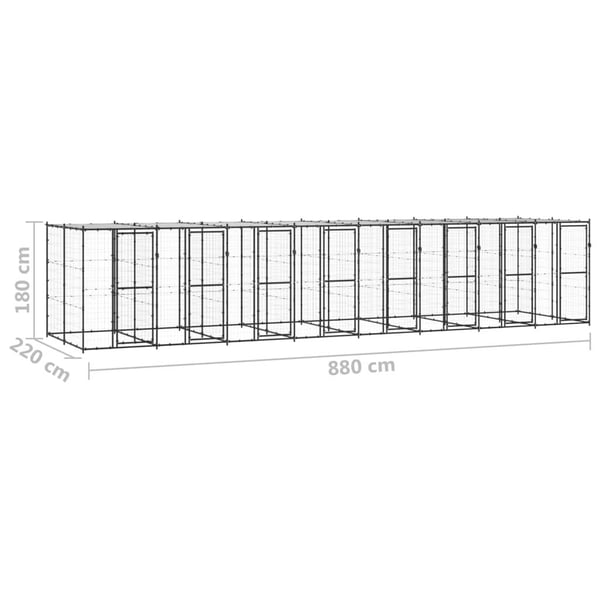 vidaXL Koiran ulkohäkki katolla teräs 19,36 m²