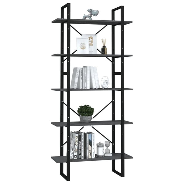 vidaXL bogreol med 5 hylder 80x30x175 cm konstrueret træ grå