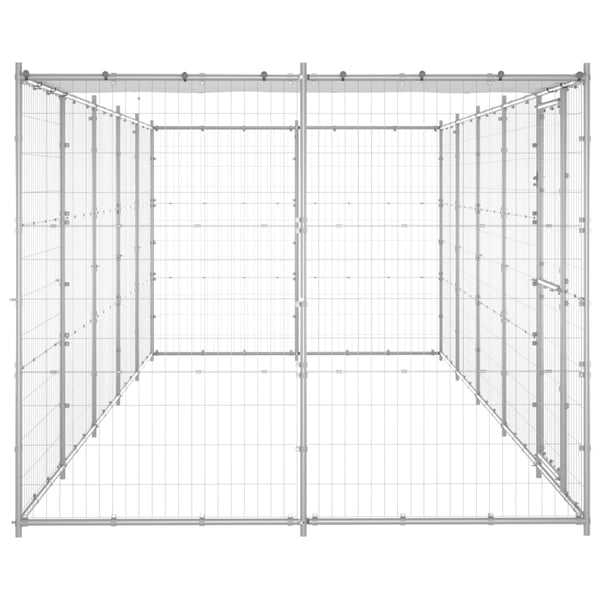 vidaXL Koiran ulkohäkki katolla galvanoitu teräs 12,1 m²