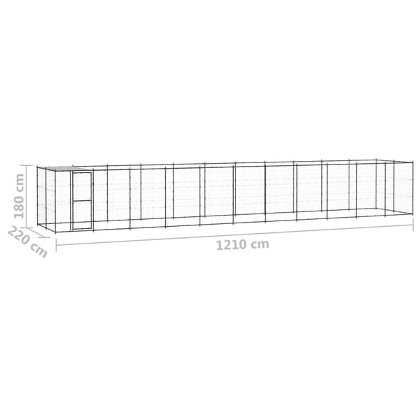 vidaXL Koiran ulkohäkki katolla teräs 26,62 m²