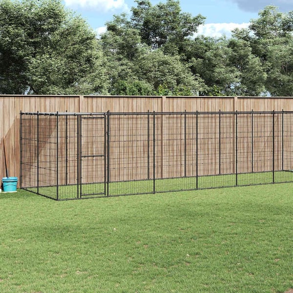 vidaXL Koiran ulkohäkki katolla teräs 16,94 m²
