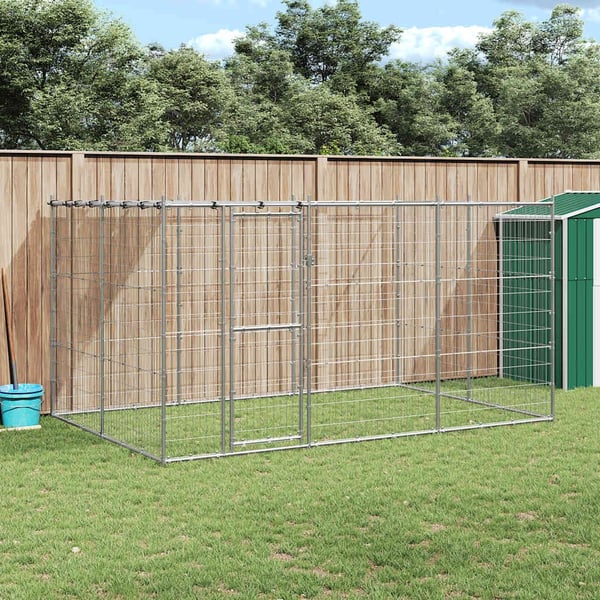 vidaXL Koiran ulkohäkki katolla galvanoitu teräs 7,26 m²