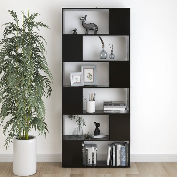 vidaXL Bokhylle/romdeler svart 80x24x186 cm sponplate