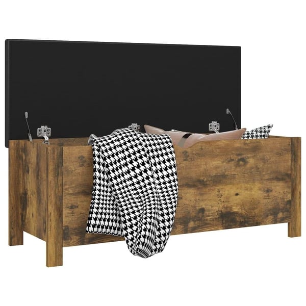 vidaXL opbevaringskasse med hynde 105x40x45 cm spånplade røget eg