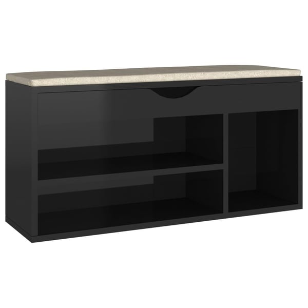 vidaXL skobænk med hynde 104x30x49 cm spånplade sort højglans