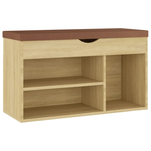 vidaXL skobænk med hynde 80x30x47 cm spånplade hvid og sonoma-eg