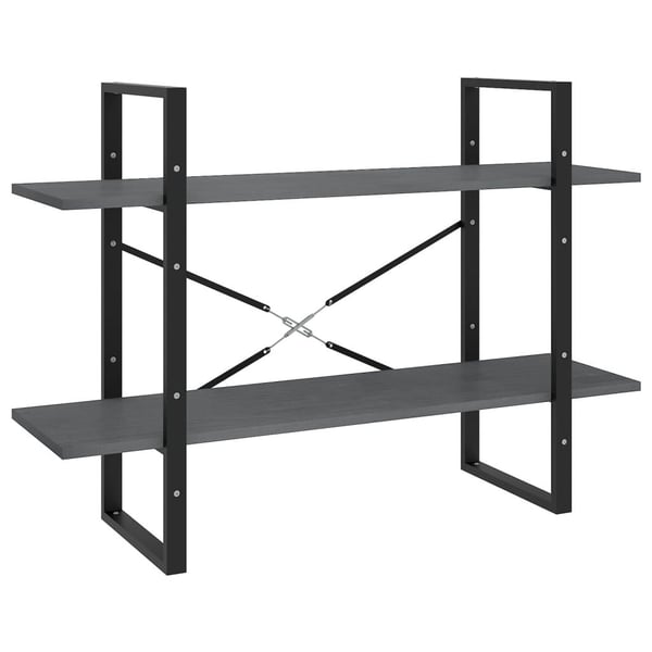 vidaXL Bokhylla 2 hyllplan grå 100x30x70 cm massiv furu