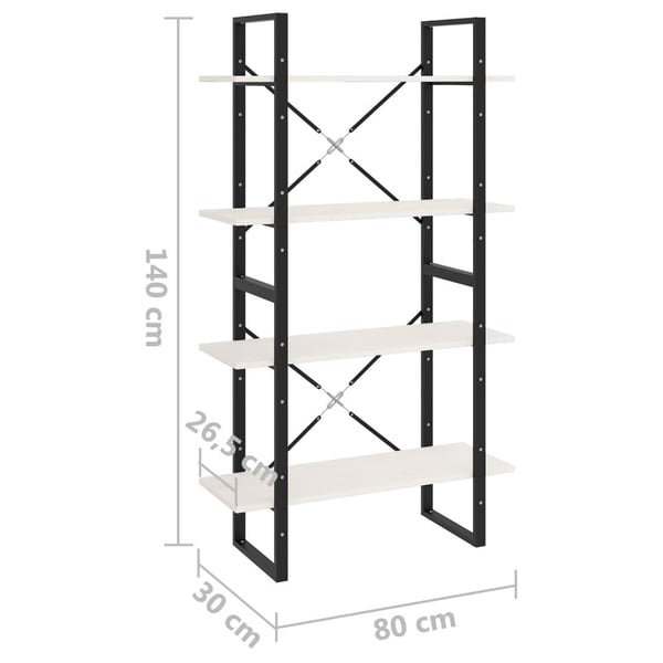 vidaXL bogreol med 4 hylder 80x30x140 cm massivt fyrretræ hvid