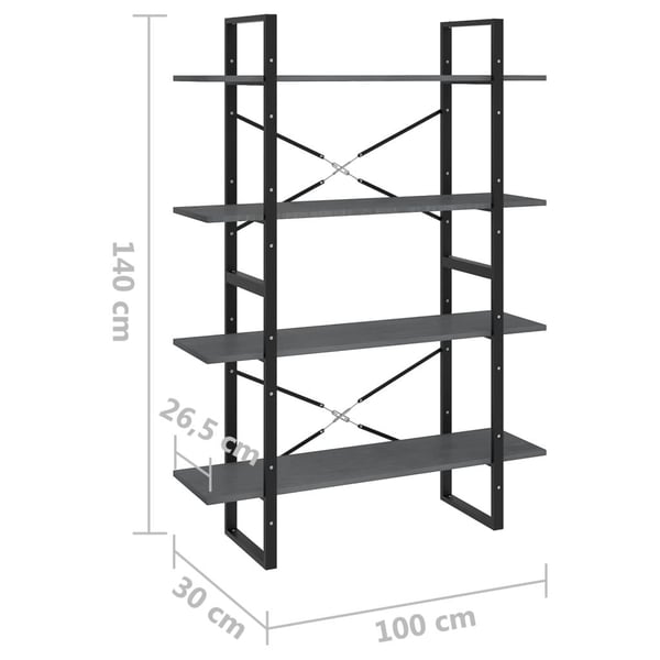 vidaXL bogreol med 4 hylder 100x30x140 cm massivt fyrretræ grå