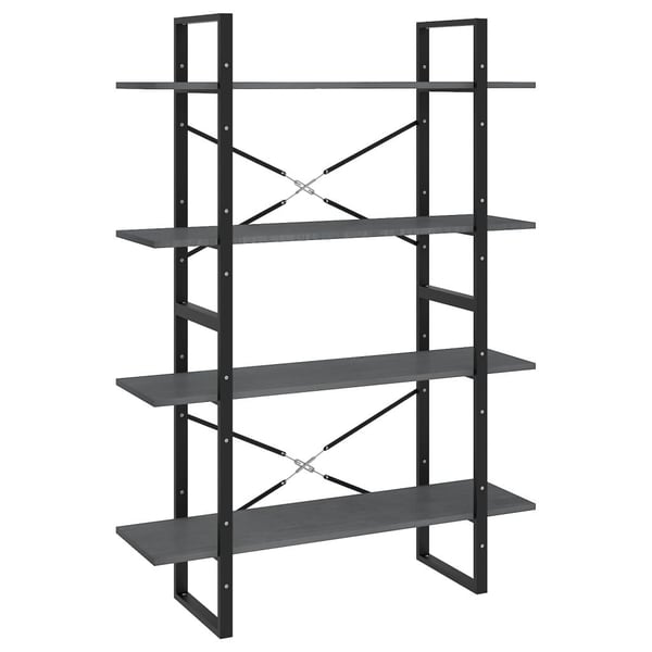 vidaXL bogreol med 4 hylder 100x30x140 cm massivt fyrretræ grå