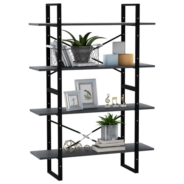 vidaXL bogreol med 4 hylder 100x30x140 cm massivt fyrretræ grå