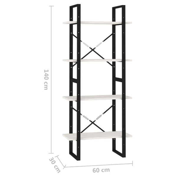 vidaXL Bokhylle 4 nivåer hvit 60x30x140 cm heltre furu