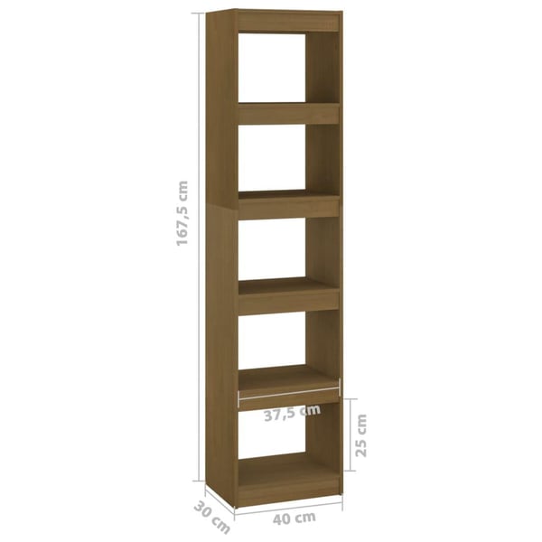 vidaXL bogreol/rumdeler 40x30x167,5 cm massivt fyrretræ gyldenbrun