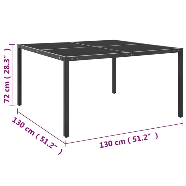 vidaXL havebord 130x130x72 cm stål og glas antracitgrå