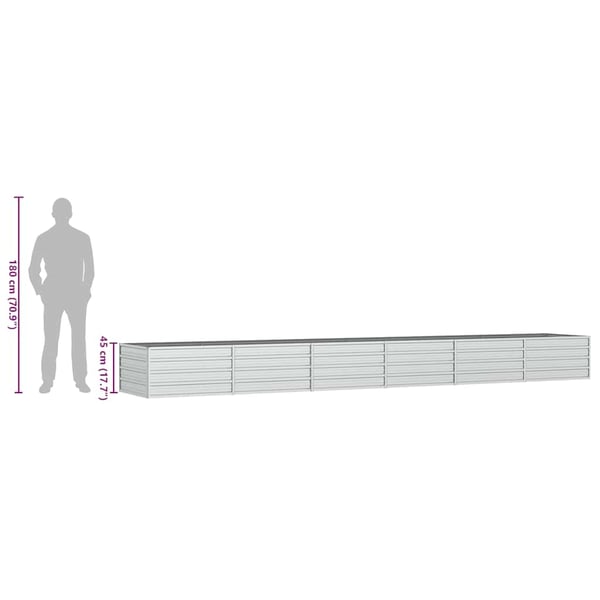 vidaXL Høybed 480x80x45 cm galvanisert stål sølv